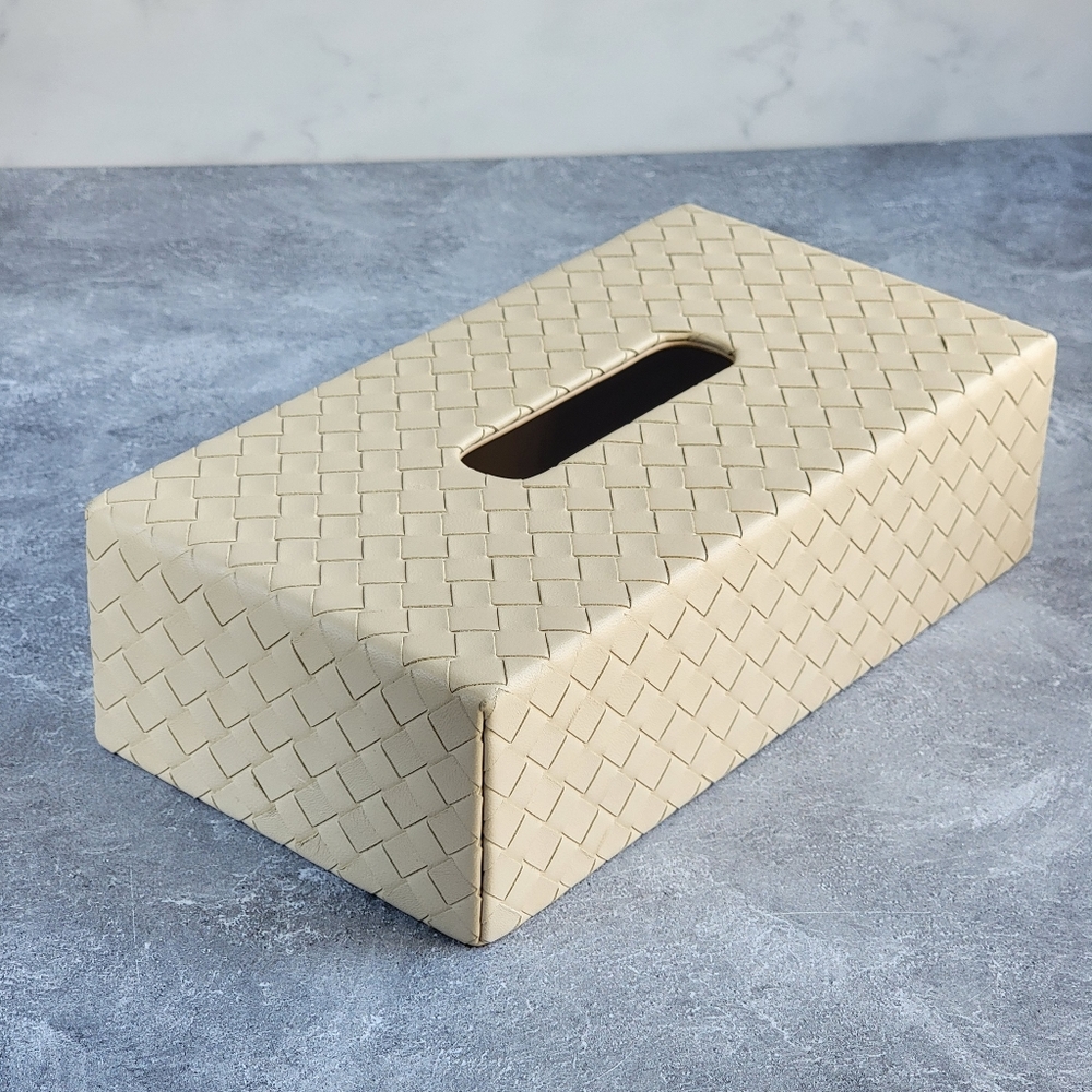 Bottega Veneta Intrecciato Leather Horizontal Tissue Box, Tan, 10x5x3 inches